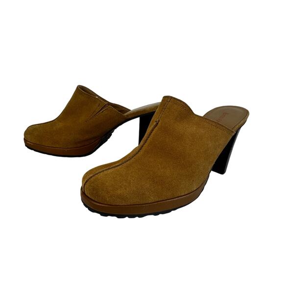 Enzo Angiolini Felicity Vintage Mustard Suede and Wood Heel Mules Size 8 - Picture 13 of 16